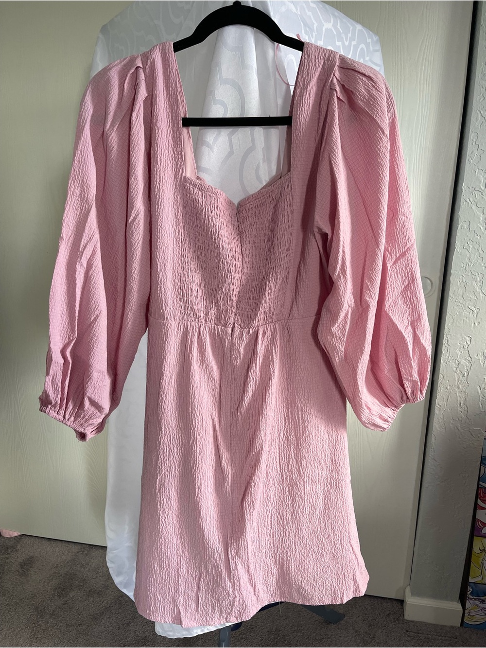 Astr The Label Pink Puff-Sleeve Textured Mini Tunic Dress